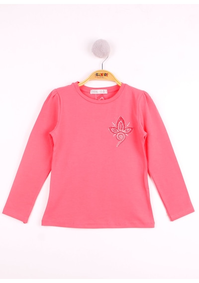 Toontoy Kids Toontoy Kız Çocuk Göğsü Çiçek Nakışlı T-shirt Beyaz