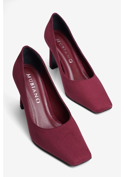 Mubiano Kadın Süet Topuklu Ayakkabı Kare Burun Stiletto Naya Bordo