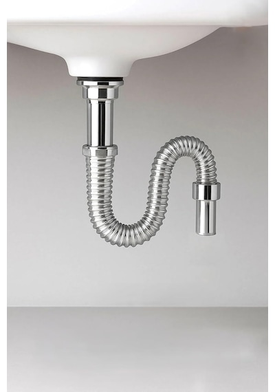 80 Cm Krom Körüklü Lavabo Gider Borusu Esnek Metal Lavabo Sifon Hortumu, Uzatılabilir Gider B