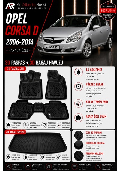 Opel Corsa D 2006-2014 Araca Özel 3d Paspas + 3d Bagaj Havuzu