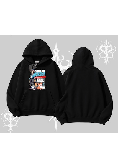Kapşonlu Sweatshirt Anime Hiker Girl Balance Is Everything Baskılı Siyah