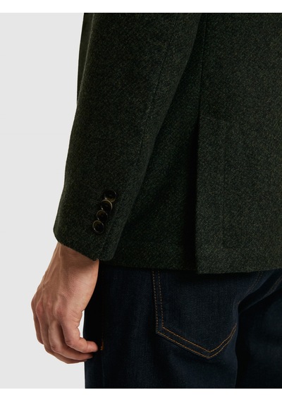Cacharel Koyu Yeşil Slim Fit Yün Karışımlı Flanel Ceket Yesıl