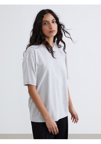 Lcw Modest Gri Bisiklet Yaka Oversize Kadın Tunik