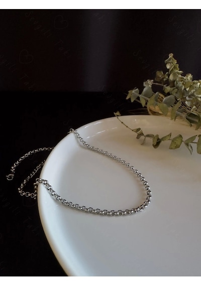 Oval Model Choker Çelik Zincir Kolye Choker Serisi Silver
