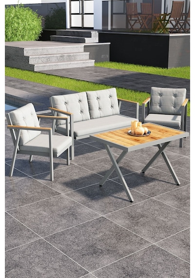 Sierra 2+1+1 Metal İskeletli Suya Dayanıklı Bahçe Balkon Mobilya Takımı Cafe, Salon Koltuk Takımı
