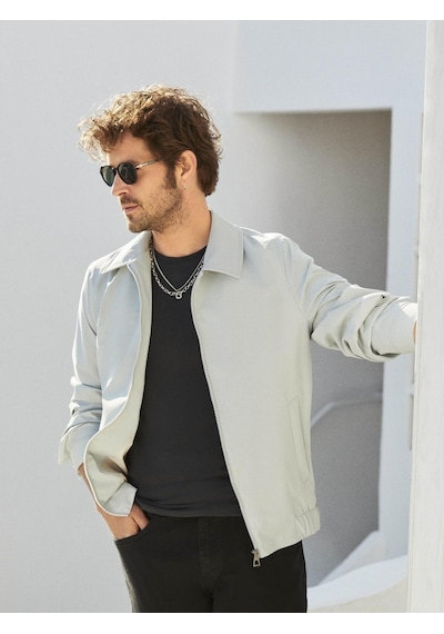 Dufy Gri Erkek Regular Fit Düz Klasik Yaka Bomber Mont - 104404-Gri