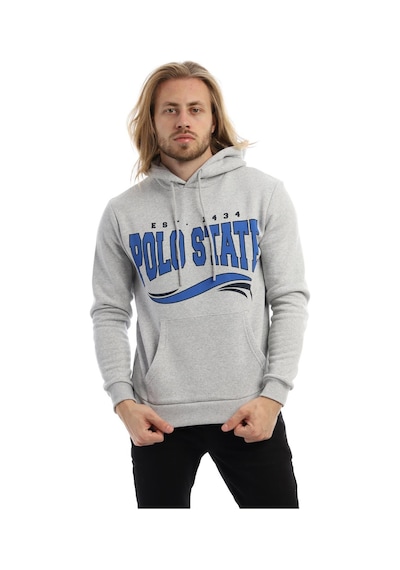 Polostate Erkek Polo State Baskılı Kapüşonlu 3 İplik Şardonlu Sweatshirt Gri Melanj