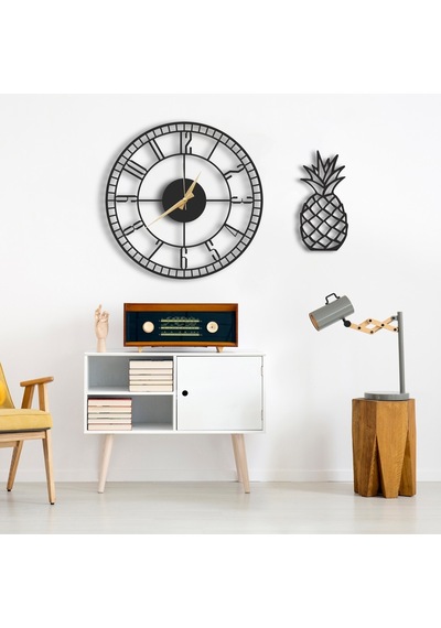 50X50 Dekoratif Duvar Saati + Ahşap Tablo 35 Cm (487862505) Siyah