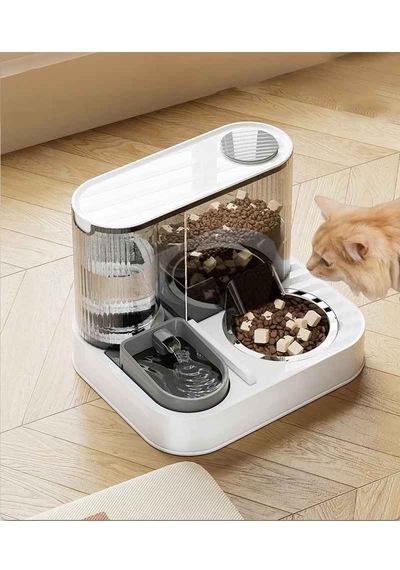 Monozone 2'si1 Arada Otomatik Kedi Su Sebili Çelik Hazneli Mama Kabı Kedi Köpek Mama Su Saklama Kabı