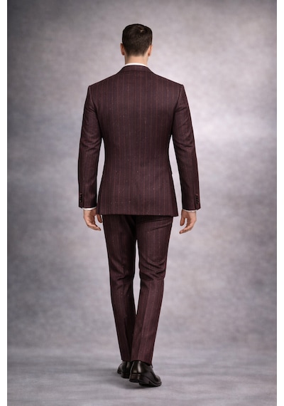 Fabıo Cassel Lacivert Kruvaze Erkek Takım Elbise Slim Fit Burgonya