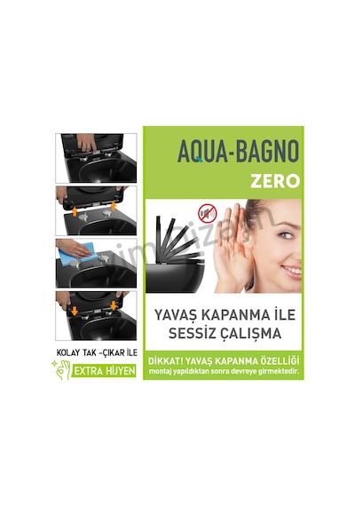 Aqua Bagno ZERO Yavaş Kapanan Klozet kapağı ,Mat Siyah,Duroplast