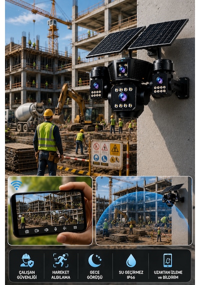 O-kam Ok333 Premium Serisi 12mp 4 Kameralı 4g Çift Solar Panel Gece Görüş Güvenlik Kamerası Turkcell Sim Kart + 64gb Hafıza Kartı