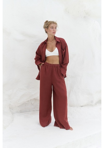 Mai Collection Mai Studios Co. Orchidea Oversize Kiremit Keten Gömlek Takım Kiremit