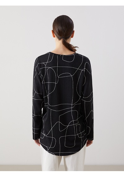 Lcwaıkıkı Classic Ekru Bisiklet Yaka Desenli Oversize Kadın Tişört