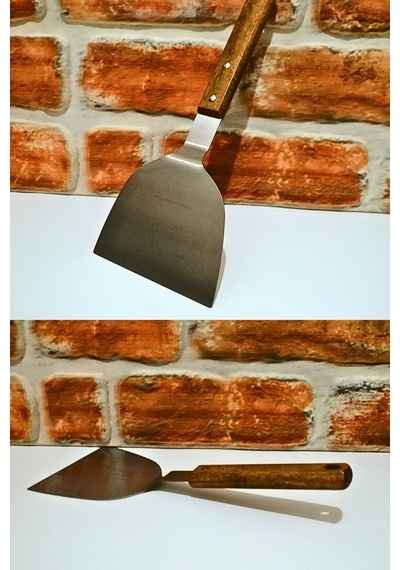 Ahşap Saplı Çelik Eğri Spatula -büyük Boy - 1 Adet Gümüş