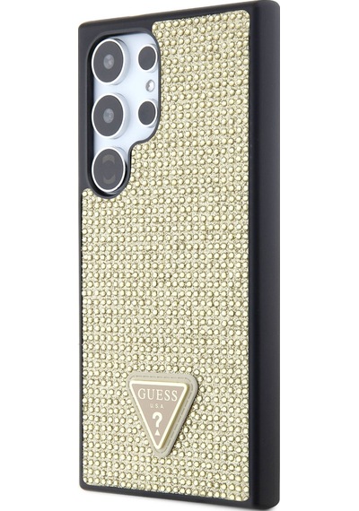 Galaxy S24 Ultra Uyumlu Kılıf Guess Lisanslı Taşlı Arka Yüzey Üçgen Logolu Kapak Pembe
