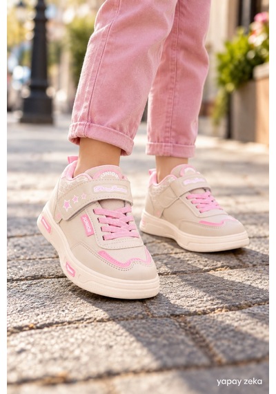 Mini Bonito Unisex Çocuk Sneaker Işıklı Tabanlı Günlük Spor Ayakkabı 26-30 Numara Arası Işıklı Bej