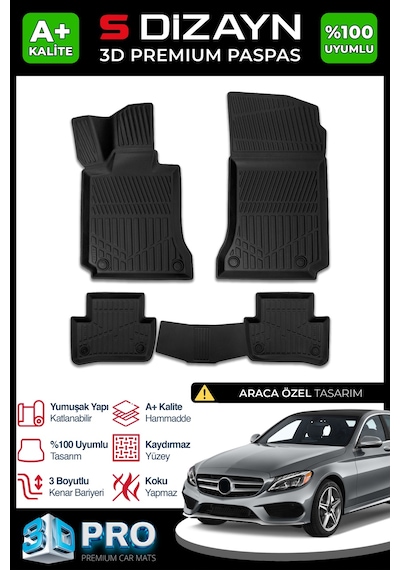 Mercedes C Serisi W205 3d Pro Havuzlu Paspas 2014-2020 A+ Kalite 3ds-sdz176