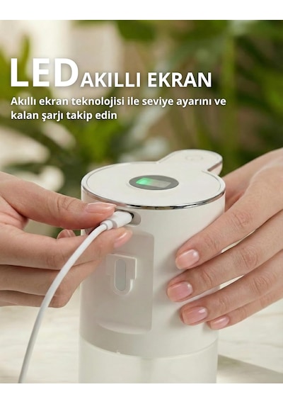Otomatik Sensörlü Köpük Sıvı Sabunluk - Şarjlı- Dijital Led Ekran - Duvara Monte - P18s Model Beyaz
