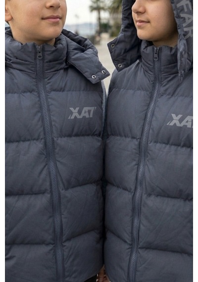Pina Kids Unisex Çıtçıt Kapüşonlu Baskılı Şişme Yelek Füme