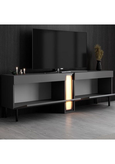 Nova Siyah Demir Ayaklı Rgb Led Işık Sistemli Antrasit Tv Ünitesi Tv Sehpası Antrasit - Siyah Nova Siyah Demir Ayaklı Rgb Led Işık Sistemli Antrasit Tv Ünitesi Tv Sehpası Antrasit - Siyah