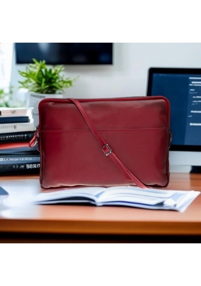 Leeds 16 İnç Macbook Ve Pc Uyumlu, Hakiki Deri, El Yapımı Kılıf, Gölgeli Kırmızı Çok Renkli