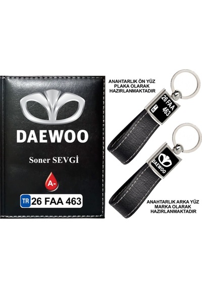 Plakanıza Özel Daewoo Logolu Siyah Ruhsat Kabı Ve Anahtarlık