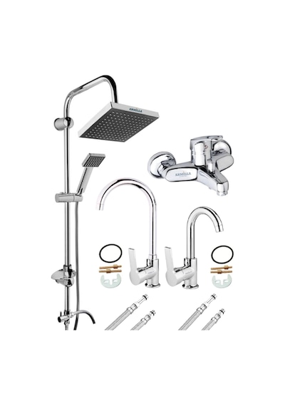 Lüx 4 Lü Set Robot Yağmurlama Tepe Duş Seti - Banyo - Lavabo - Mutfak Eviye Musluğu Bataryası Krom
