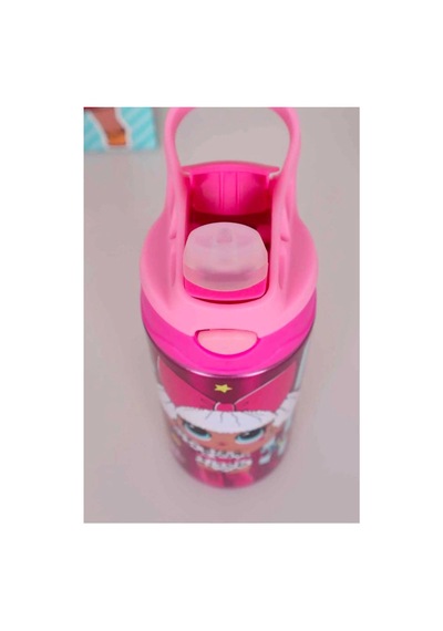 Büyük Gözlü Bebek Baskılı Pipetli Metalik Suluk Pembe