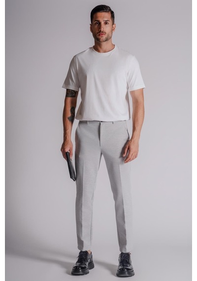 Erkek Yandan Cepli Beli Lastikli Slim Fit Chino Pantolon Gri Gri