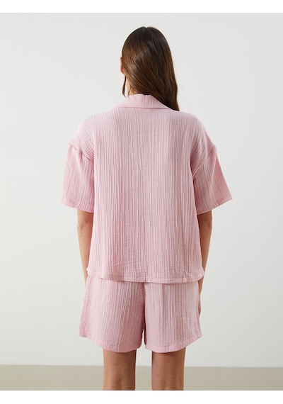 Lcw Dream Pembe Gömlek Yaka Müslin Kadın Şortlu Pijama Takımı