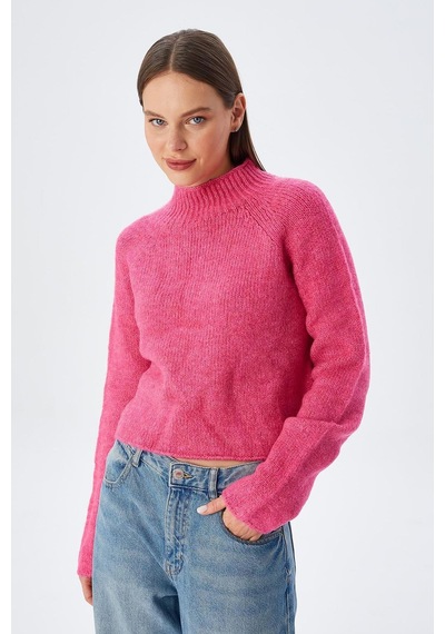 Hiccup Mıxray Kadın Kısa Dokulu Triko Kazak Neon Pembe