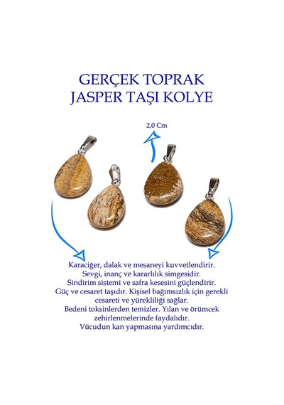 Erilsa Sertifikalı Damla Model Toprak Jasper Taşı Kolye Gümüş Aparatlı Çok Renkli