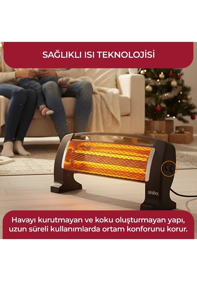 Sfh-3399 1000w 2x500w Quartz Isıtıcı 2 Kademeli Isı Ayarlı, Devrilme Emniyetli, Masa Ve Yer Tipi Hızlı Isıtıcı