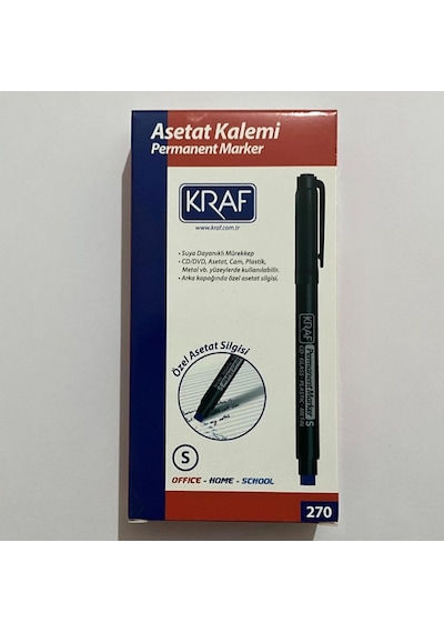 Kraf Permanent Marker Silgili, Siyah, S Uç, Suya Dayanıklı, Cd/dvd/cam/plastik/metal İçin, 12'li Paket Genel