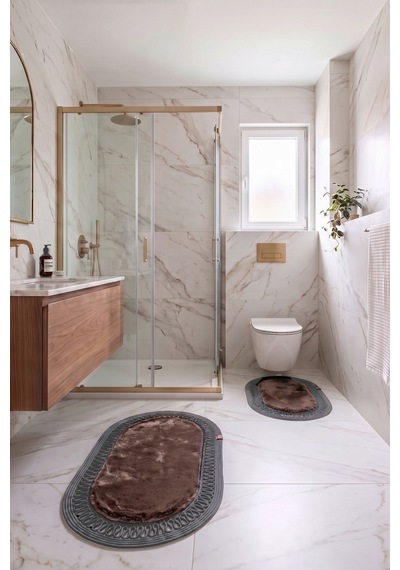 Banyo Paspası Takımı 60x100+40x60 Cm İç Trikot Mouss Kahve & Antrasit Gri