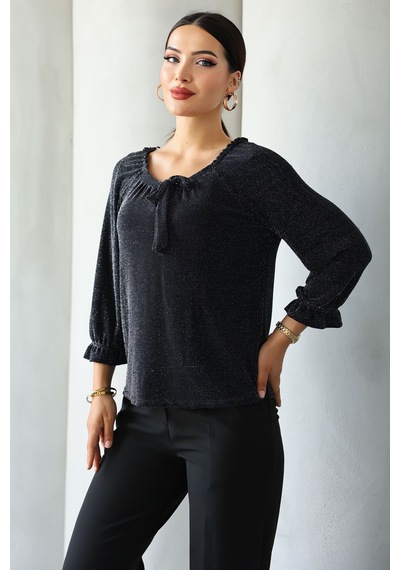 Lupinn Moda Kadın Siyah Simli/taşlı/parlak/ışıltılı Bağlama Detaylı Uzun Kollu Bluz Zarif Tasarım, Şık Ve Rahat Kombinler İçin Siyah Lupinn Moda Kadın Siyah Simli/taşlı/parlak/ışıltılı Bağlama Detaylı Uzun Kollu Bluz Zarif Tasarım, Şık Ve Rahat Kombinler İçin Siyah