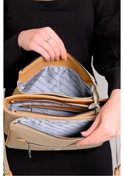 Just Polo Orijinal Kadın 3 Bölmeli Lüks Omuz Çantası Shopper Kum - Taba