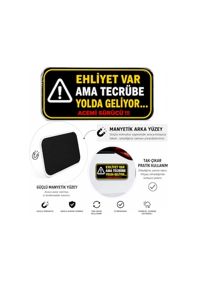 Mega Oto Market Acemi Şoför - Acemi Sürücü Magneti Tak Çıkar Manyetik Araba Bagaj Uyarı Levhası - Ehliyet Var Ama Tecrübe Yolda Geliyor