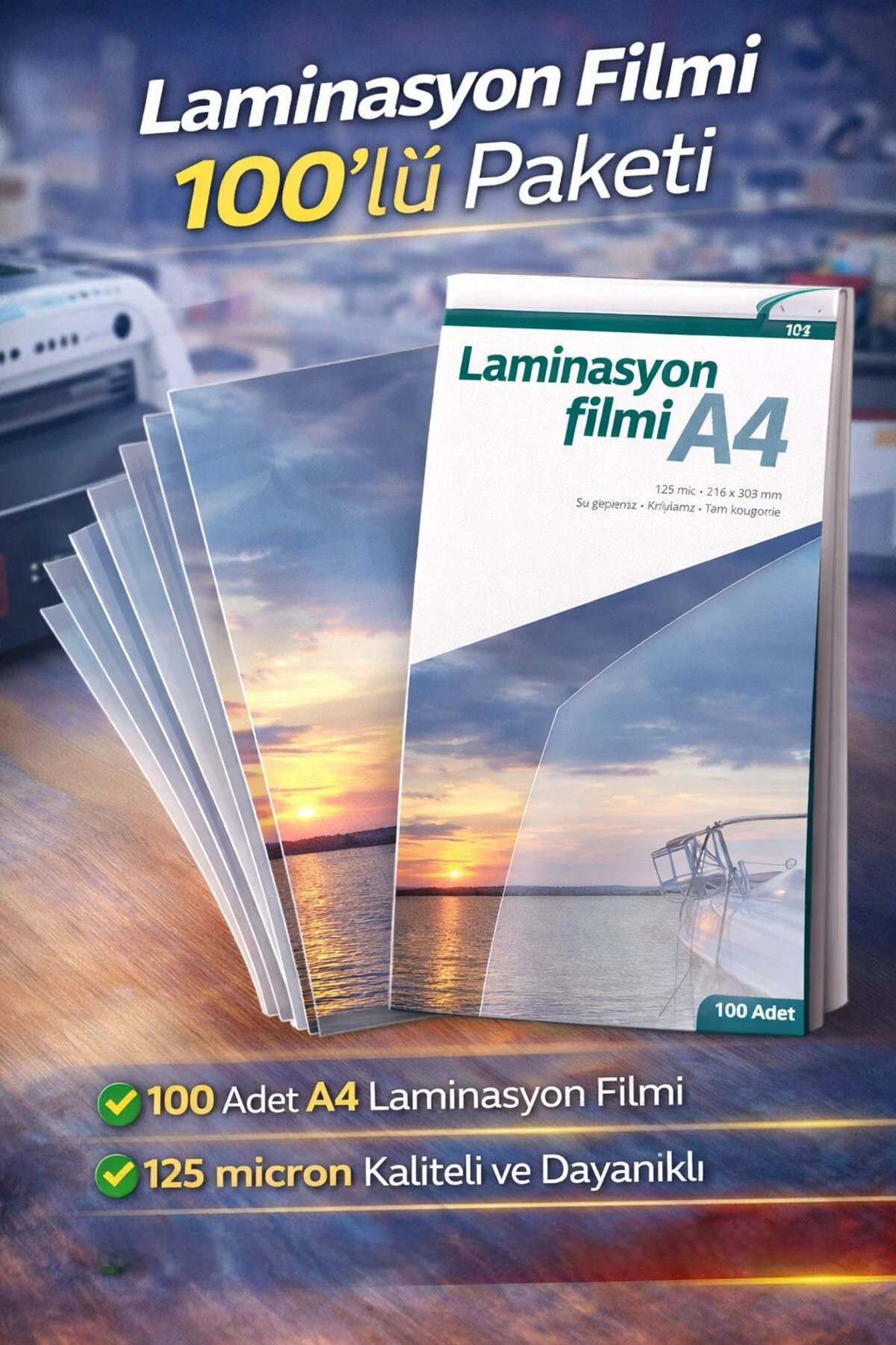 Laminasyon Filmi 100 Lü Paket A4 - Kalın Ve Dayanıklı 125 Mic