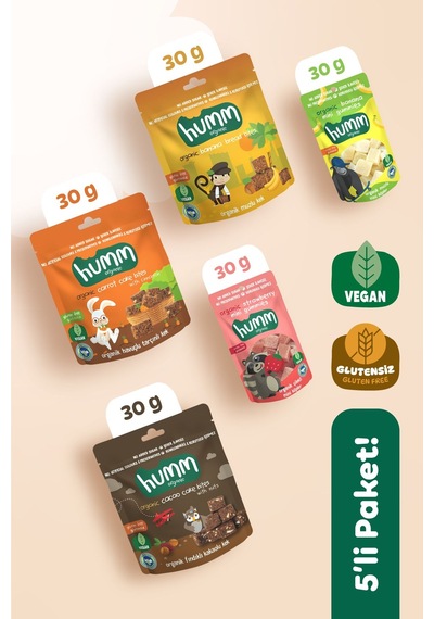Humm Organic Organik Glutensiz Vegan Kek & Mini Küp Atıştımalık 5 x 30 G