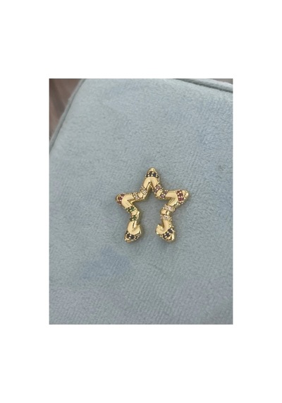 Renkli Taş Detaylı Yıldız Model Earcuff Küpe Çok Renkli