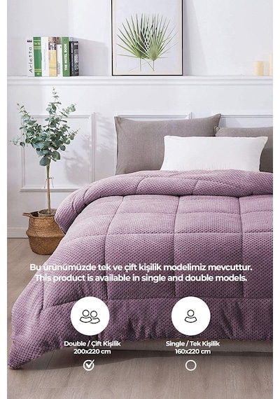 Ultra Yumuşak Çift Taraflı Wellsoft Peluş Yorgan Çift Kişilik Yıkanabilir 200x220 Cm Lila Lila