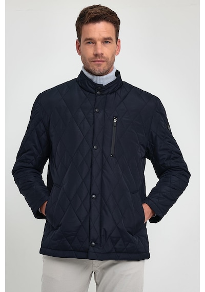 Sivaist Erkek Lacivert Standart Fit Normal Kesim Içi Kürklü Dik Yaka Çıtçıtlı Dolgulu Desenli Overcoat-Lacivert