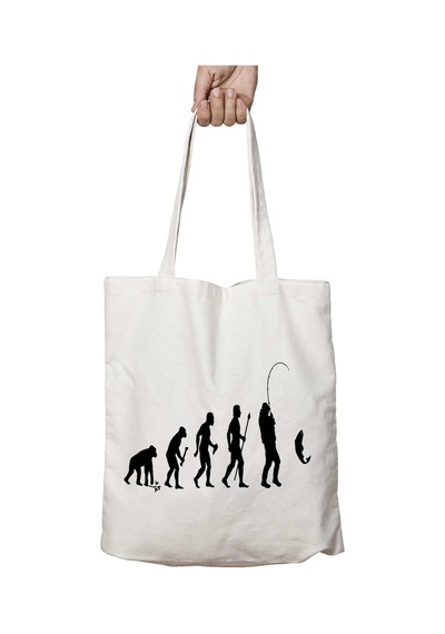 Art Hediye Evolution Of Man And Fishing İki Taraf Kalıcı Yıkanabilir Okul Plaj Omuz Bez Çanta Çok Renkli