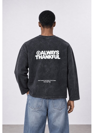 Respire Erkek Always Baskılı Yıkamalı Oversize Long Sleeve Siyah