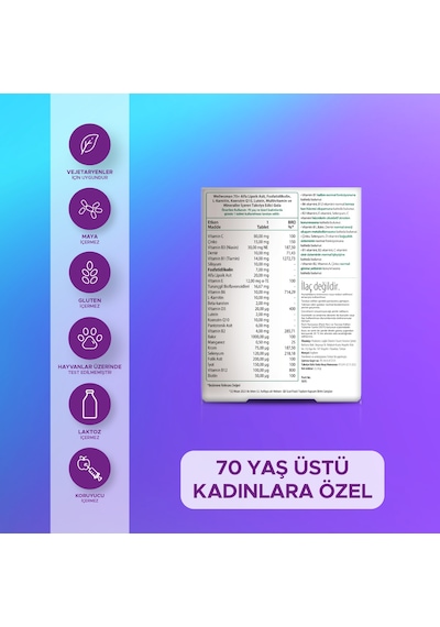 Wellwoman Demir, Biotin,Çinko,B Complex, D Vitamini İçeren 70 Yaş Üzeri Kadın Sağlığı Vitamini 30 Tablet
