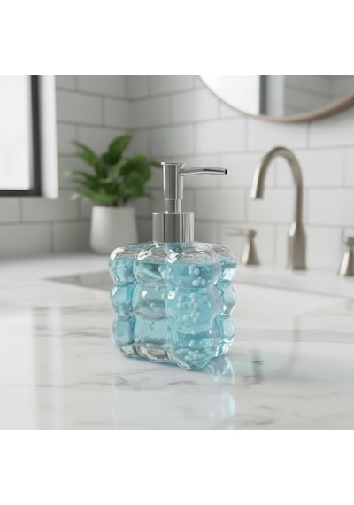 Beyaz Bubble Design Cam Sıvı Sabunluk - 450 Ml Kabartmalı Şık Banyo Ve Mutfak Sabunluğu 7x12 C 5066 - Şeffaf