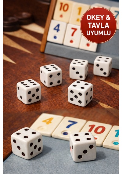 6 Lı Set 10.5 Mm Okey & Tavla Zarı Net Noktalı Dayanıklı Okey & Tavla Zarları