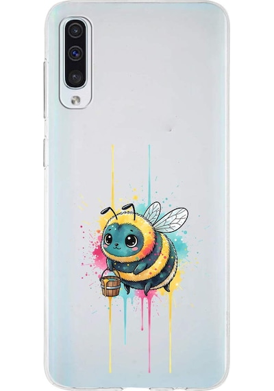 Samsung Galaxy A50 İle Uyumlu Splash Arı Tasarımlı Şeffaf Silikon Kılıf Şeffaf